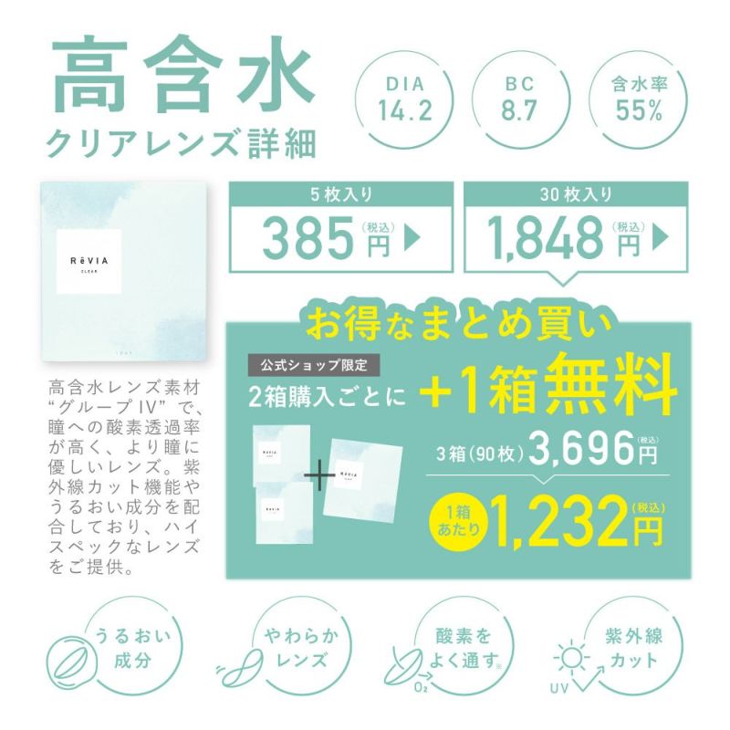 高含水クリアレンズ詳細 DIA14.2 BC8.7 含水率55%